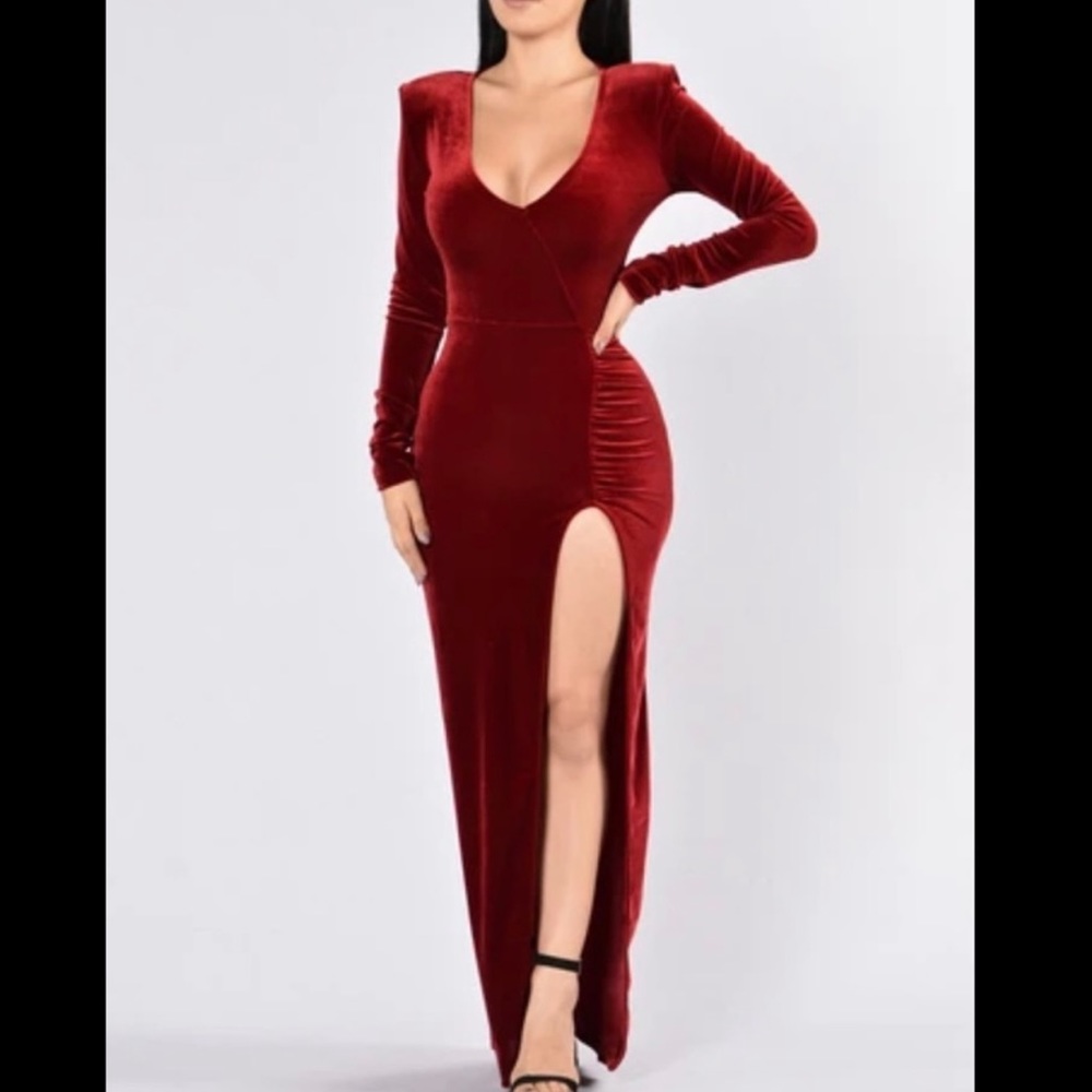 Red velvet gown